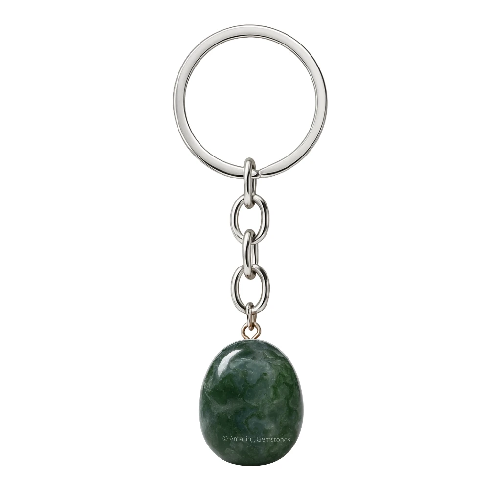 Moss Agate Keychain Keys Holder (Tumble)