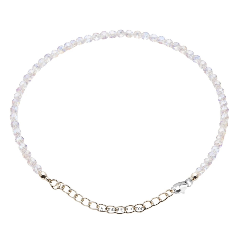 Rainbow Moonstone Crystal Bracelet - 2mm Faceted Bead (Silver)