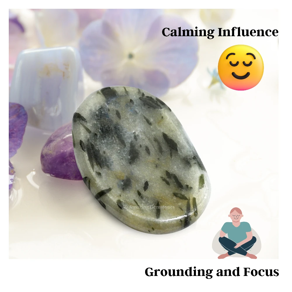 Green Tourmaline In Quartz Worry Stone