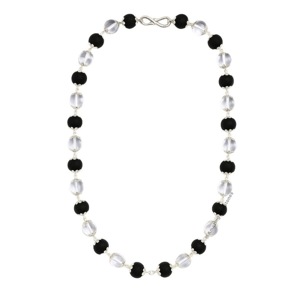Karungali and Sphatik Mala Necklace (Silver Chain)