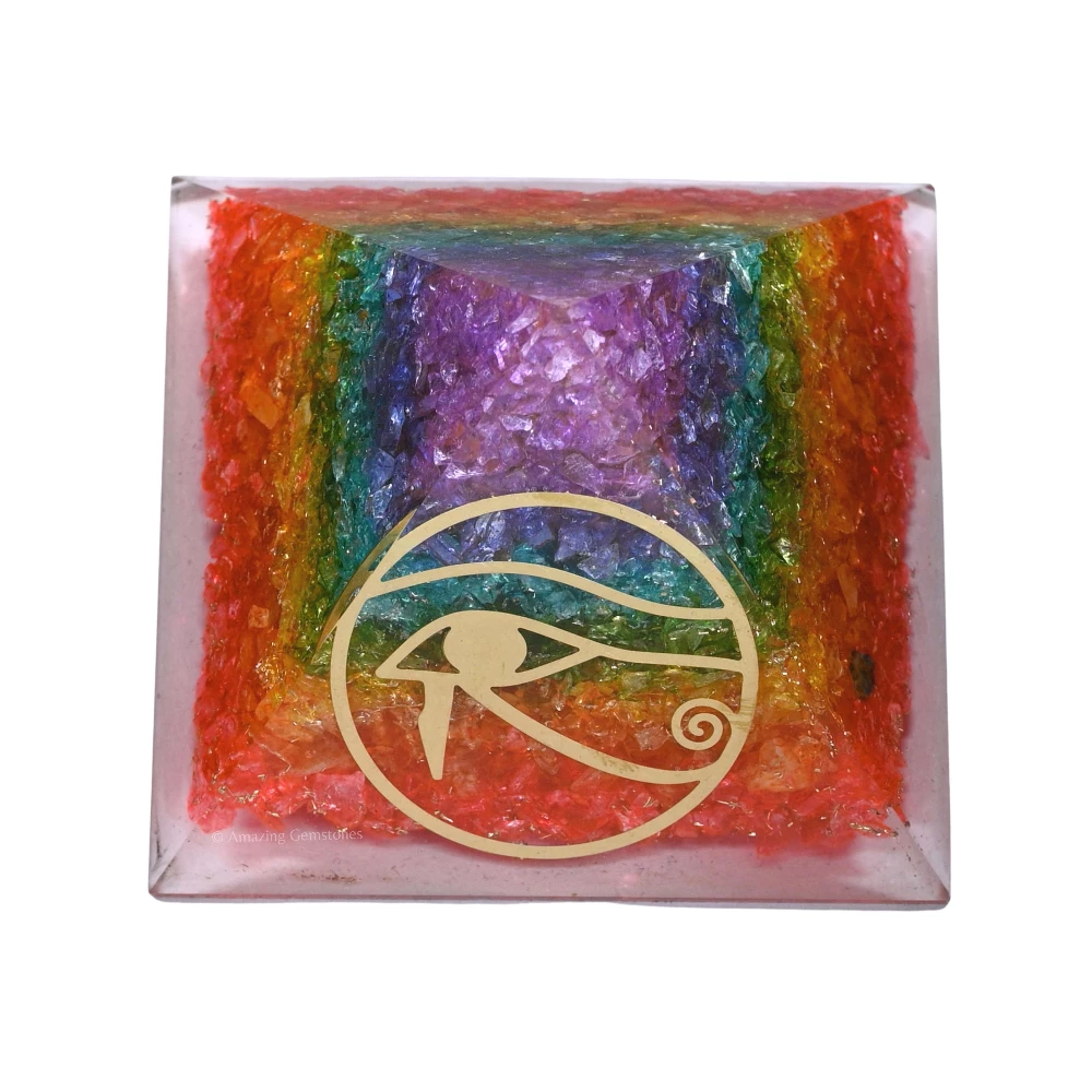 Chakra Onyx Orgone Pyramid - Eye of Horus