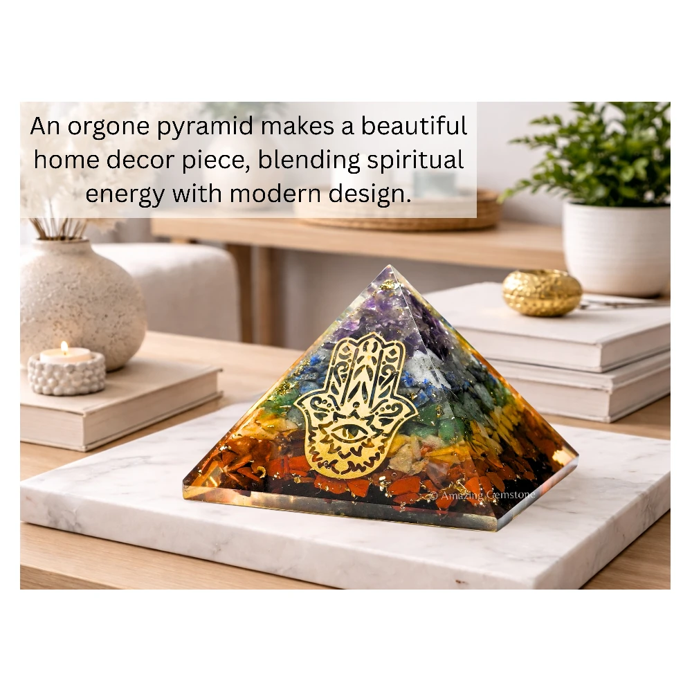 Natural Chakra Orgone Pyramid - Big Hamsa