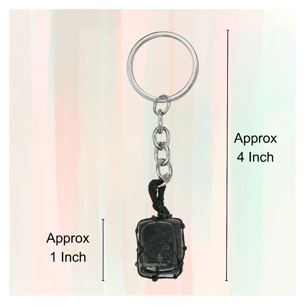 Black Tourmaline Keychain Keys Holder (Macrame Tumble)