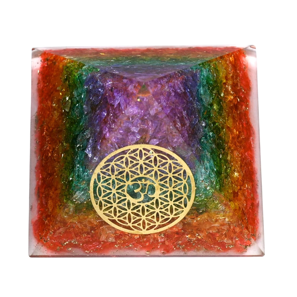 Chakra Onyx Orgone Pyramid - OM Flower of Life