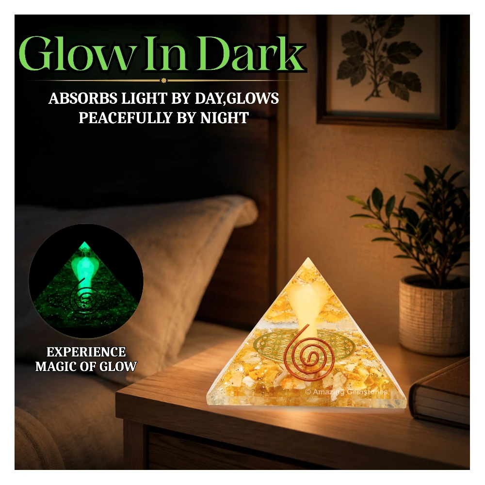 Yellow Aventurine Orgone Pyramid - Angel Glow in Dark