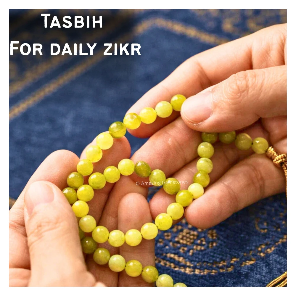 Lemon Jade Crystal Tasbeeh Sibha Prayer Beads (Gold)