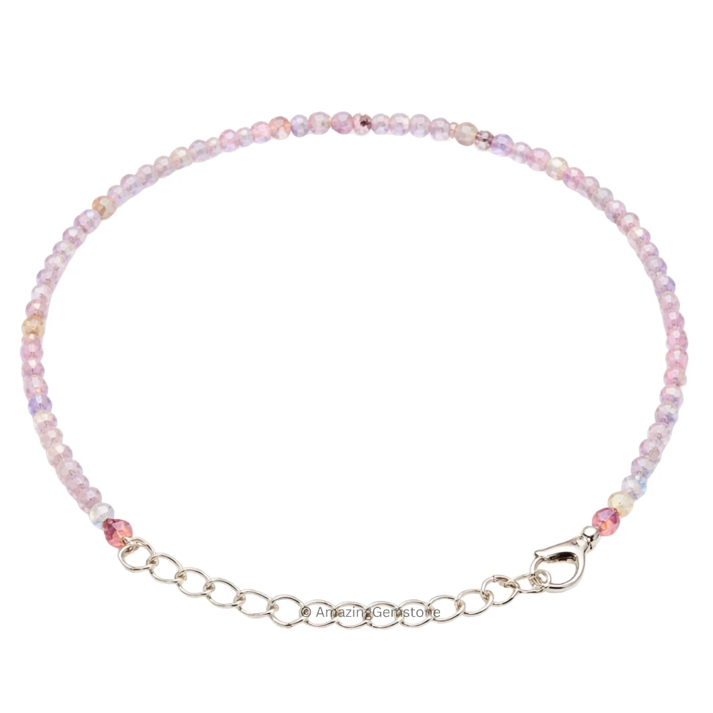 Morgonite Crystal Bracelet - 2mm Faceted Bead (Silver)