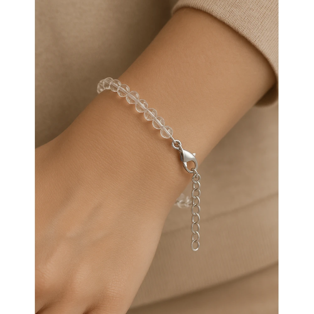 Clear Quartz Crystal Bracelet - 2mm Faceted Bead (Silver)
