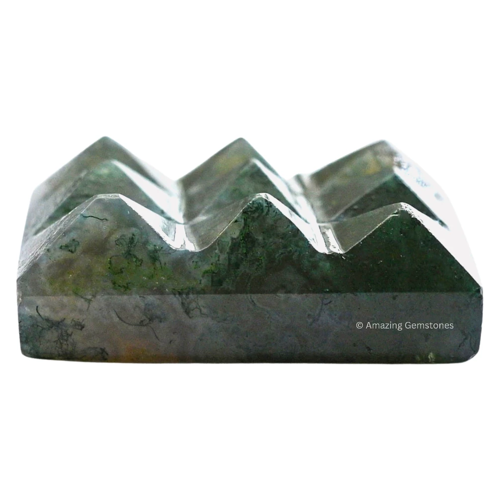 Moss Agate 9 Pyramid Plate