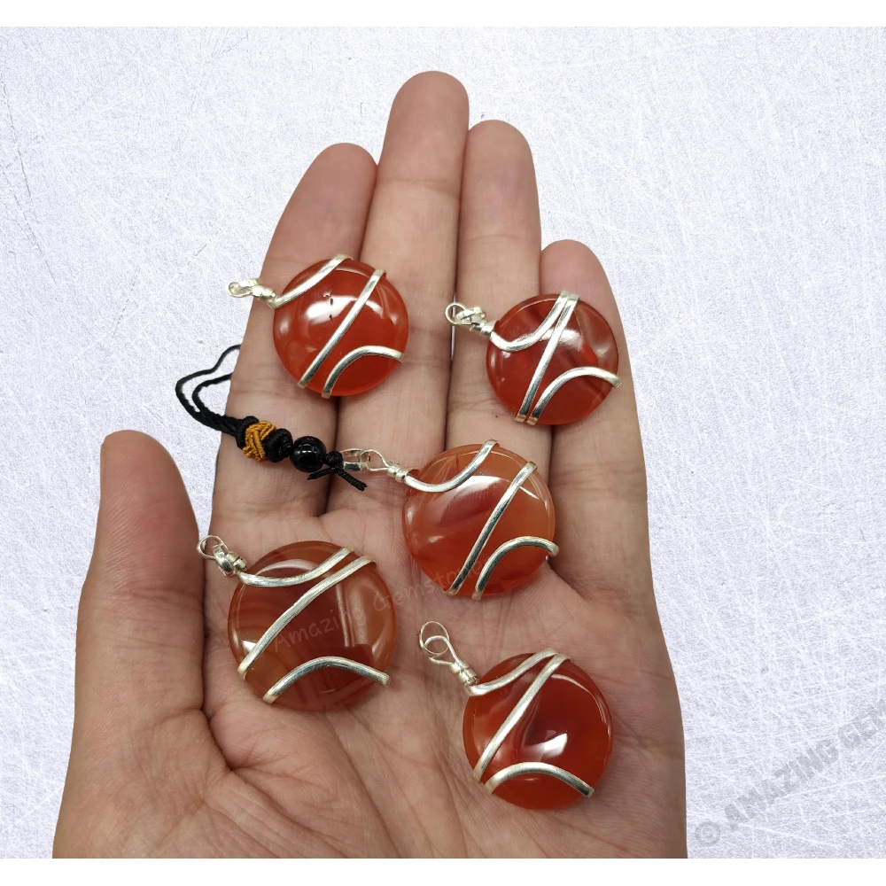 Carnelian Necklace - Spiral Disc (Silver)