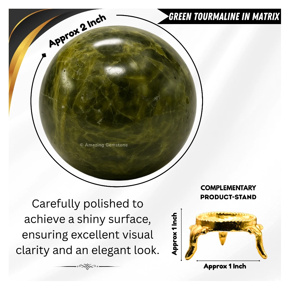 Green Tourmaline In Matrix Sphere (2 Inch)