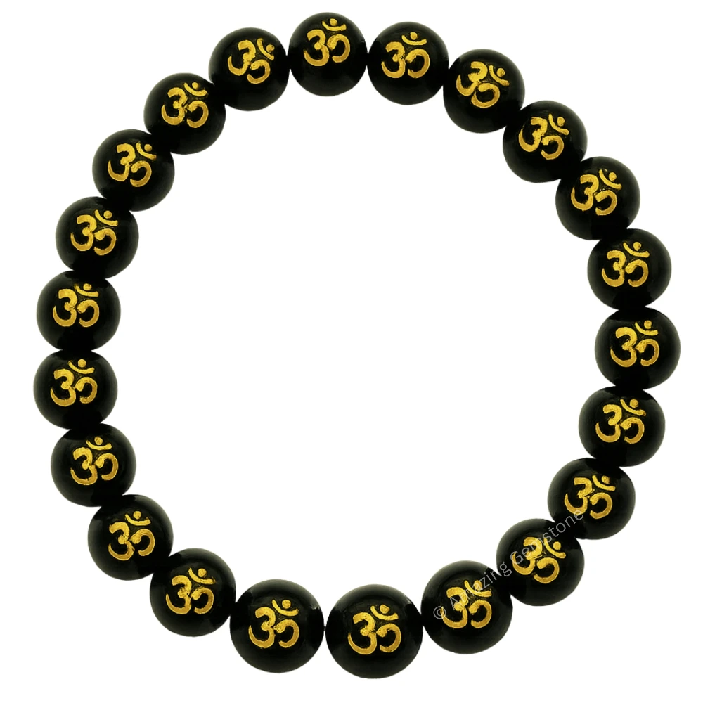 OM Black Agate Bracelet (Stretchable)