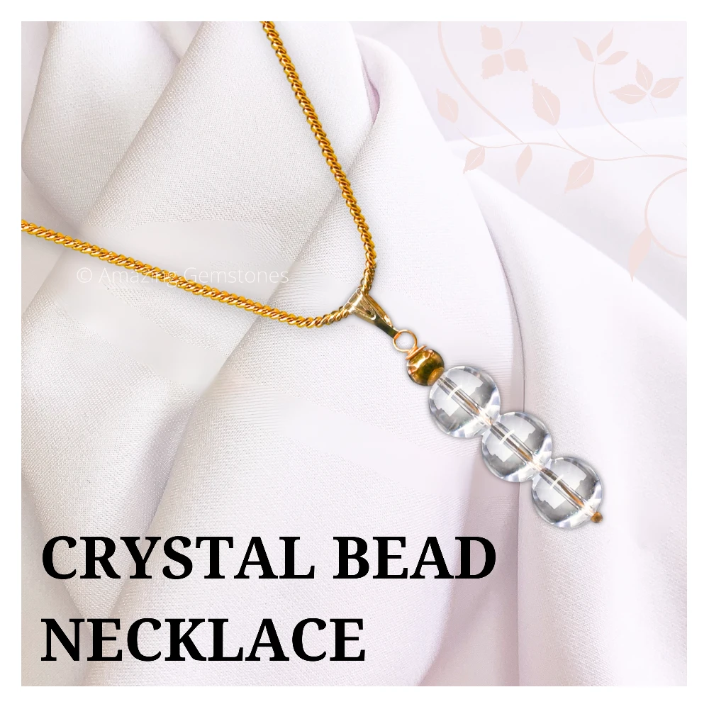 Clear Quartz Bead Pendant (Gold)
