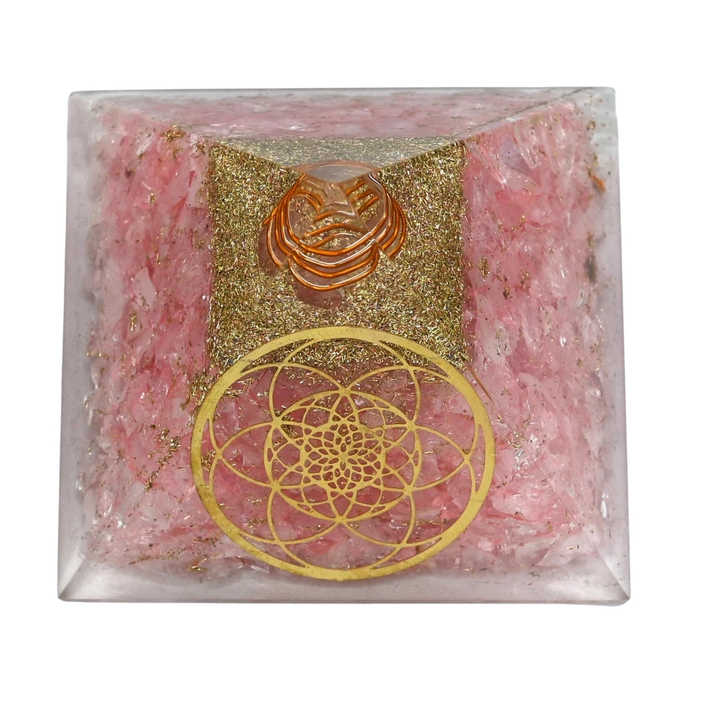 Rose Quartz Orgone Pyramid - Seed of Life
