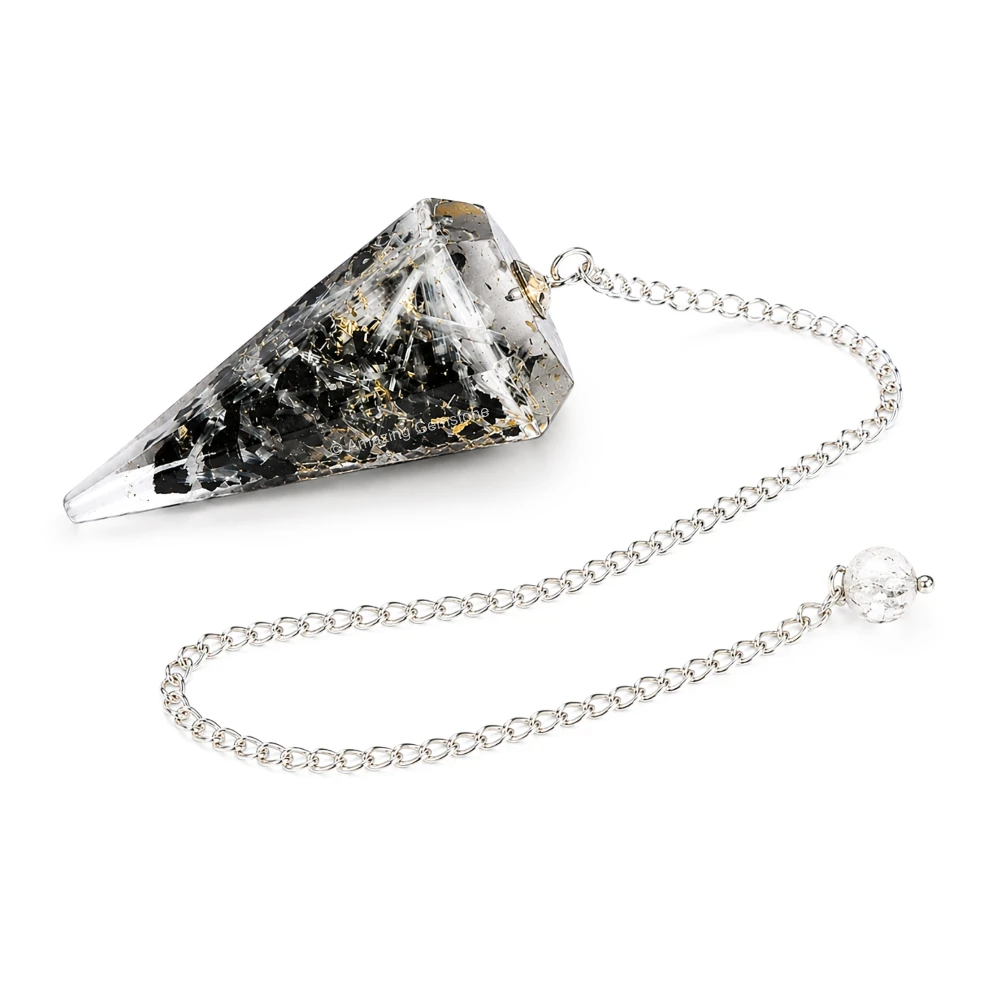 Black Tourmaline Selenite Orgone Pendulum