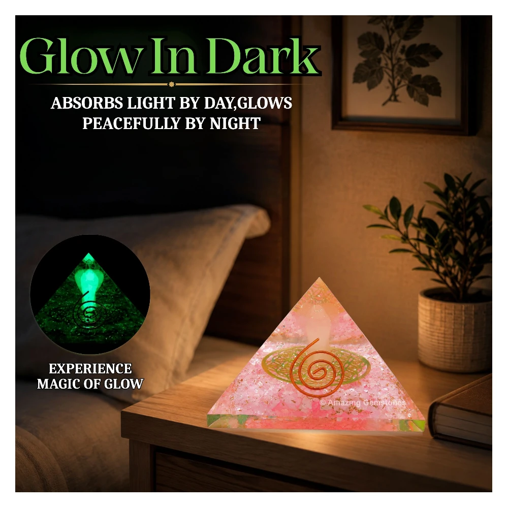 Rose Quartz Orgone Pyramid - Angel Glow in Dark