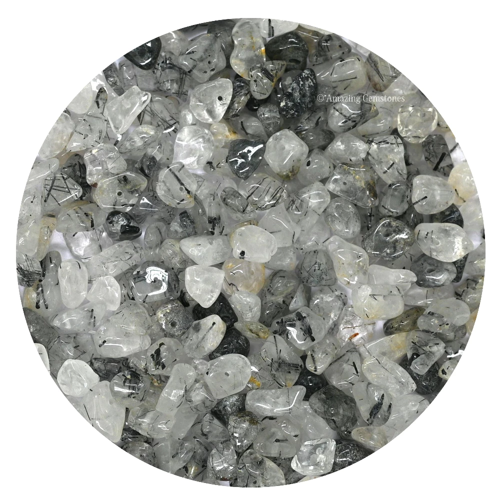 Black Rutilated Quartz Chips - Pre Drilled