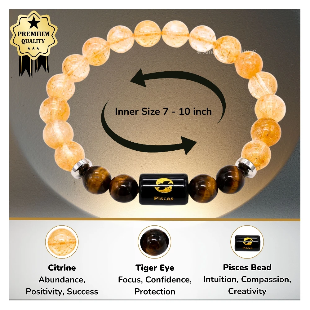 Pisces Birthstone Bracelet - Citrine & Tiger Eye