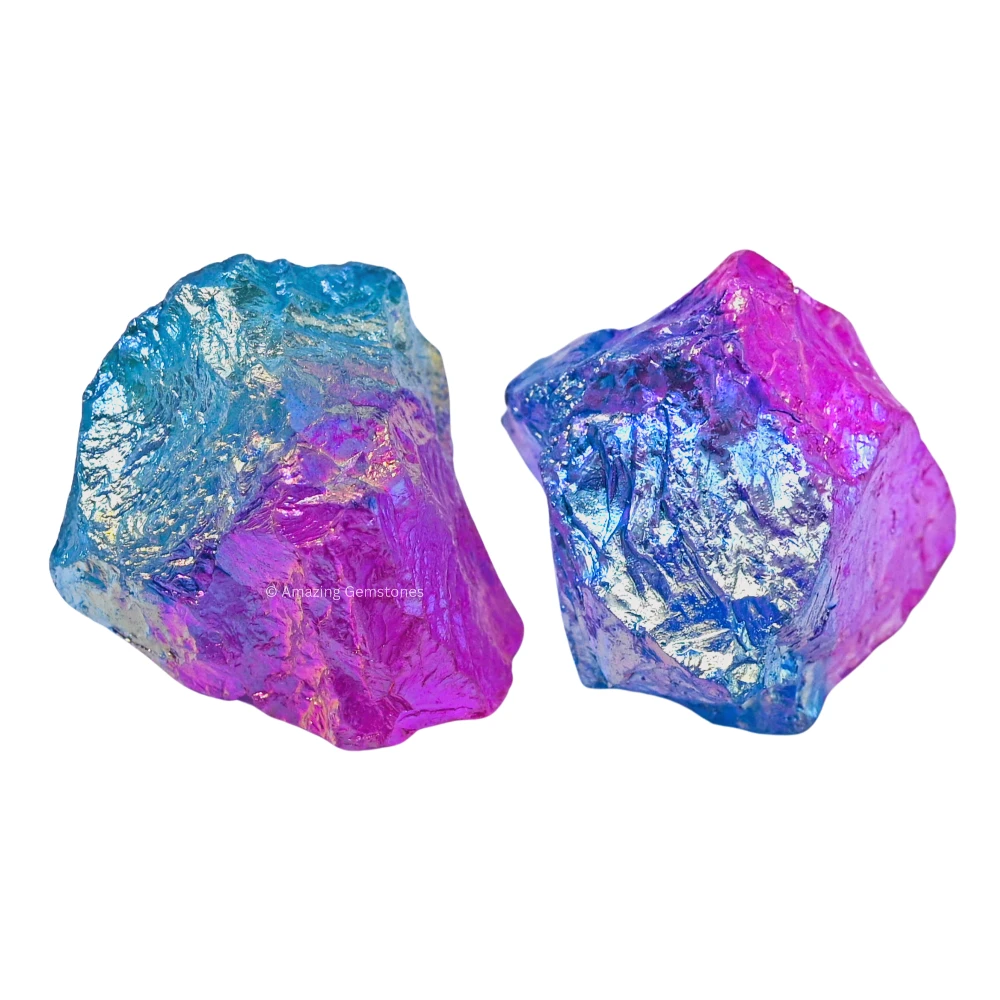 Rose-Aqua Aura Quartz Raw Crystals (2 Pieces)