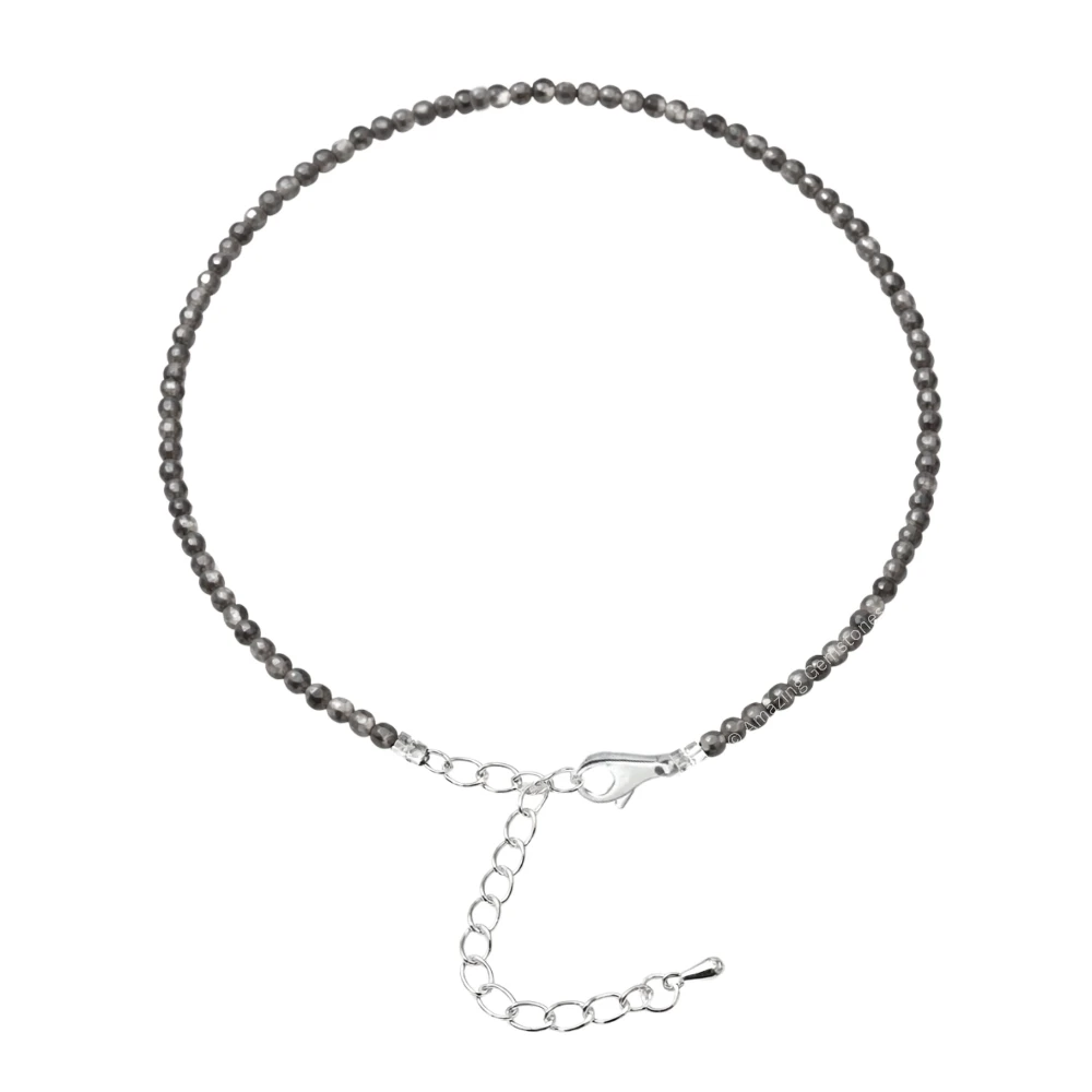 Silver Moonstone Crystal Anklet - 2mm Faceted Bead (Silver)