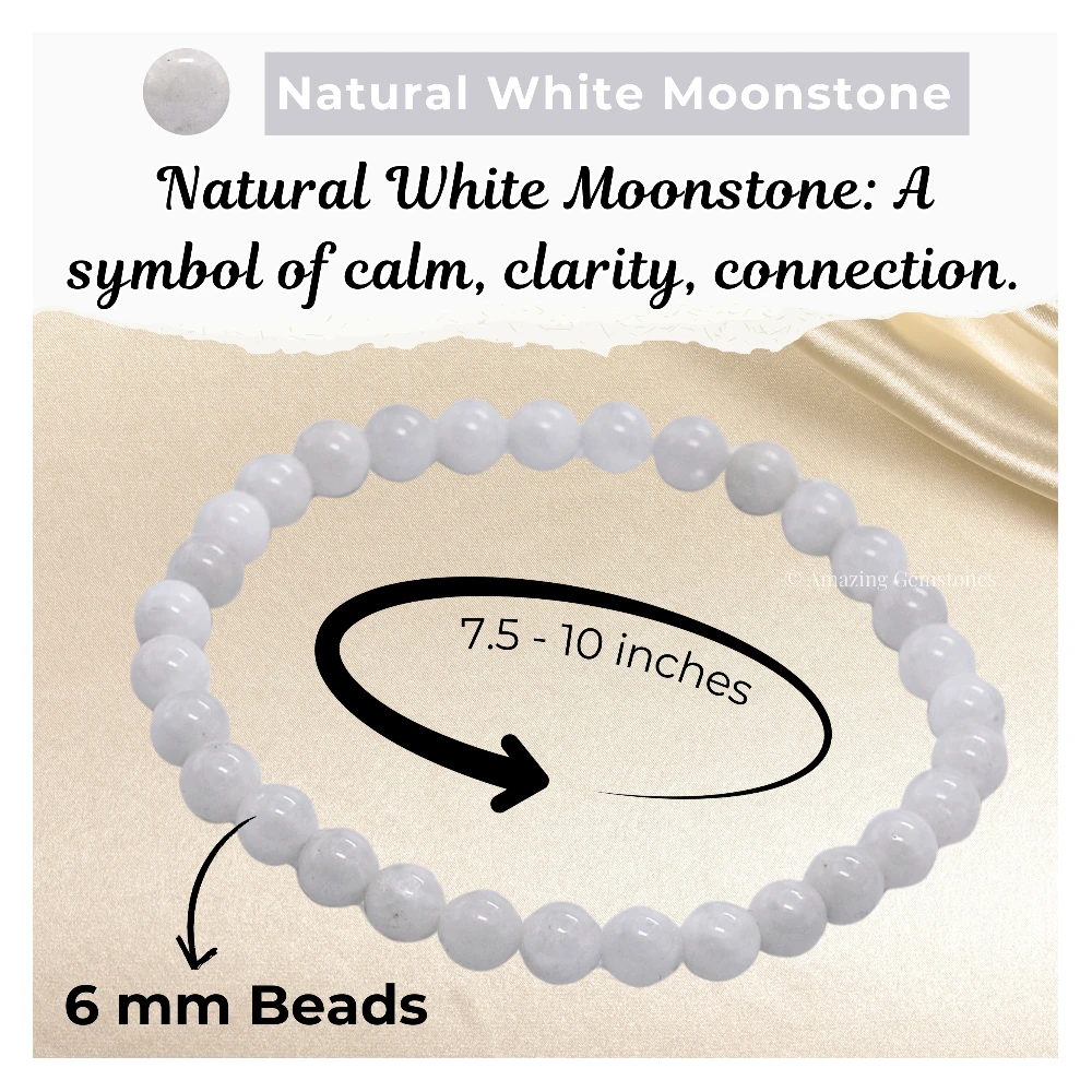 White Moonstone Healing Crystal Bracelets - 6mm Beads