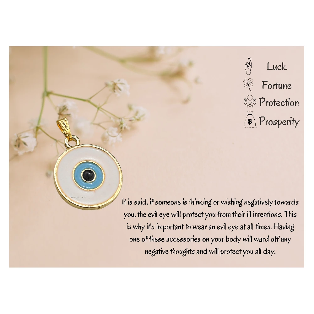 White Evil Eye Pendant - Round (Gold)