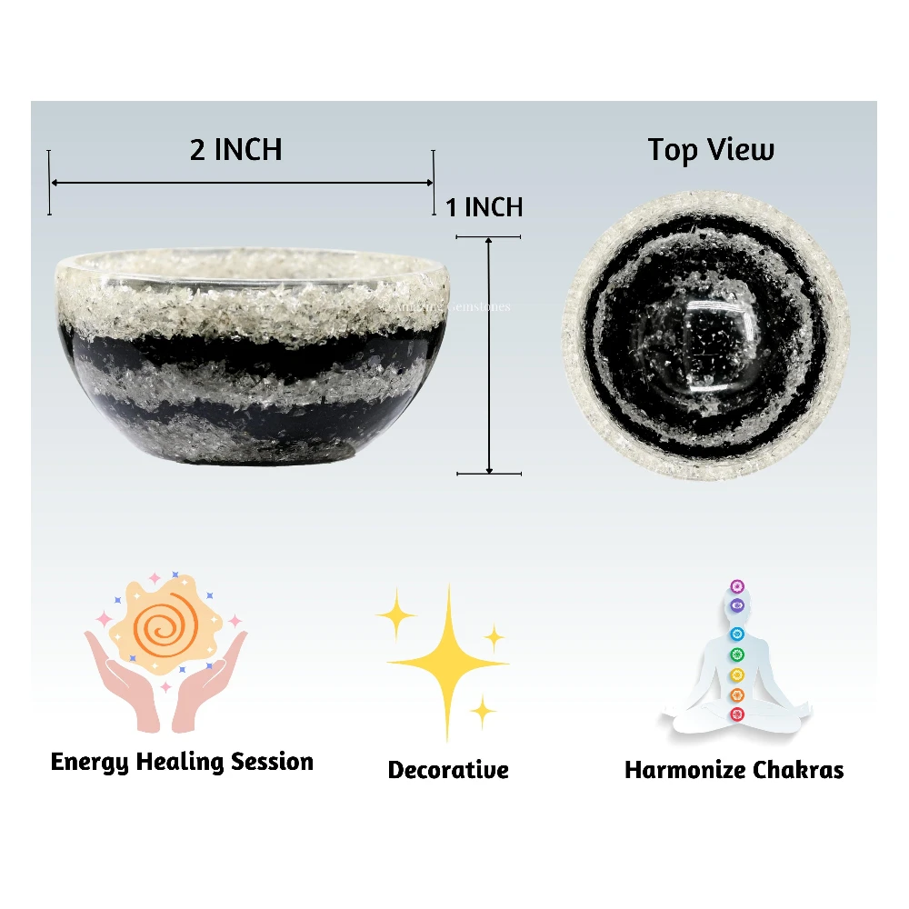 Black Tourmaline & Clear Quartz Layer Crystal Orgone Bowl (2 Inch)
