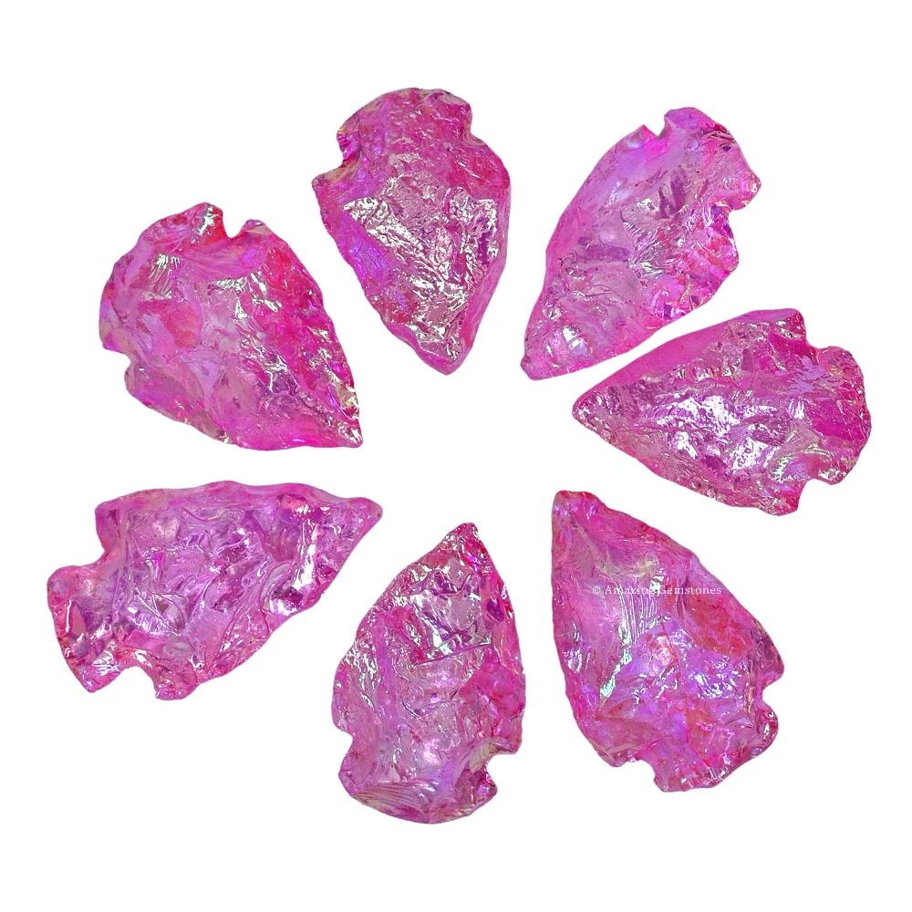 Pink Rose Aura quartz Crystal Arrowhead - 1" to 1.5" (3 Pieces)
