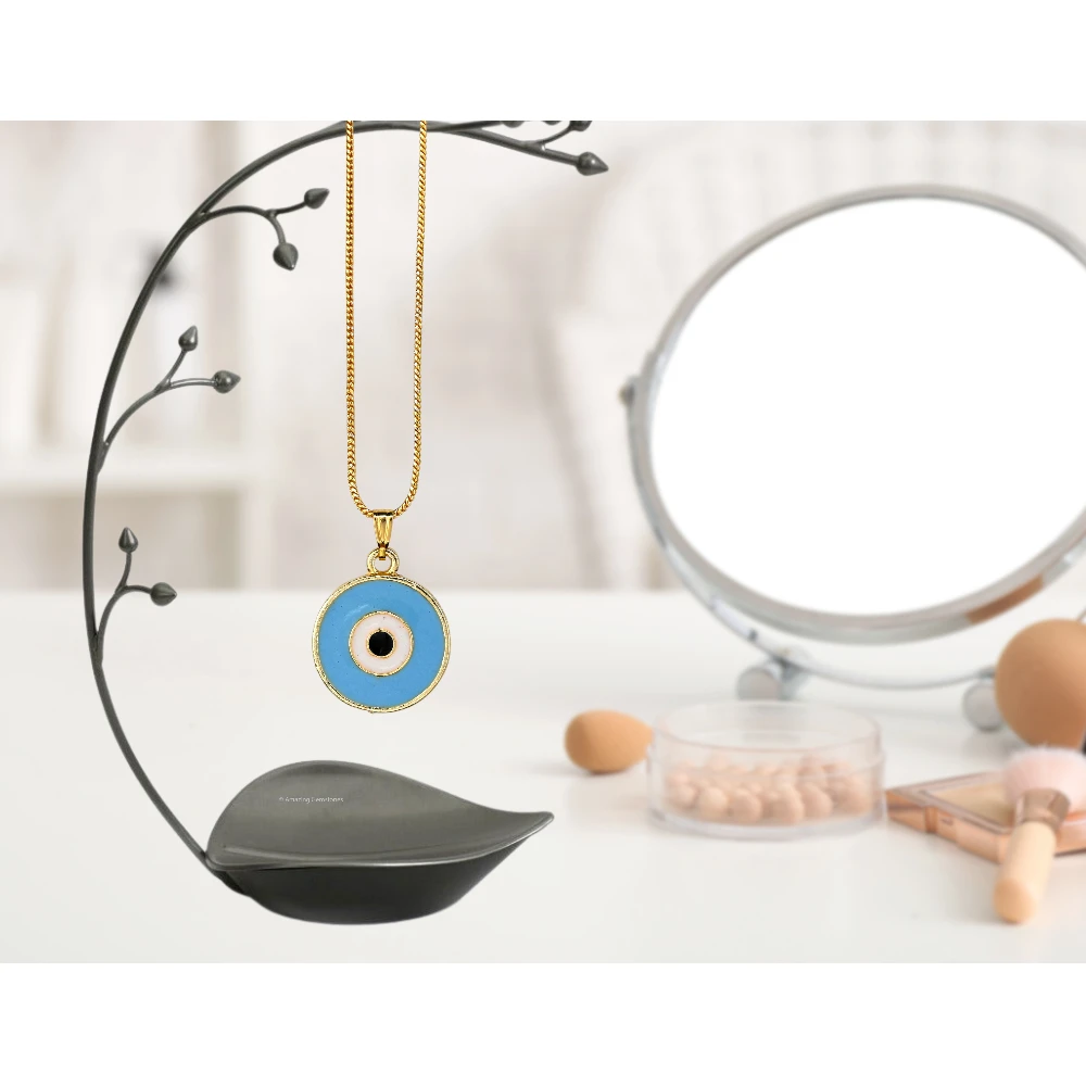 Sky Blue Evil Eye Pendant - Round (Gold)