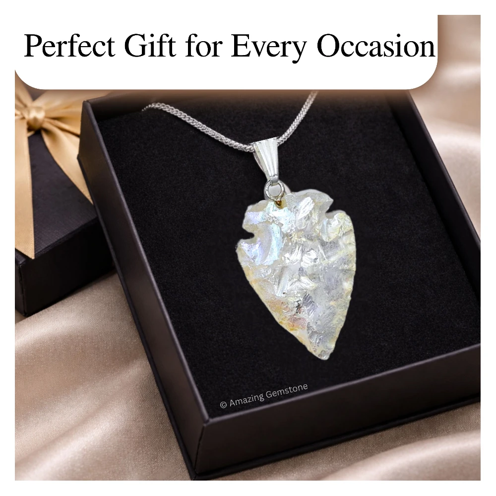 Angel Aura Quartz Arrowhead Pendant - Silver Plated