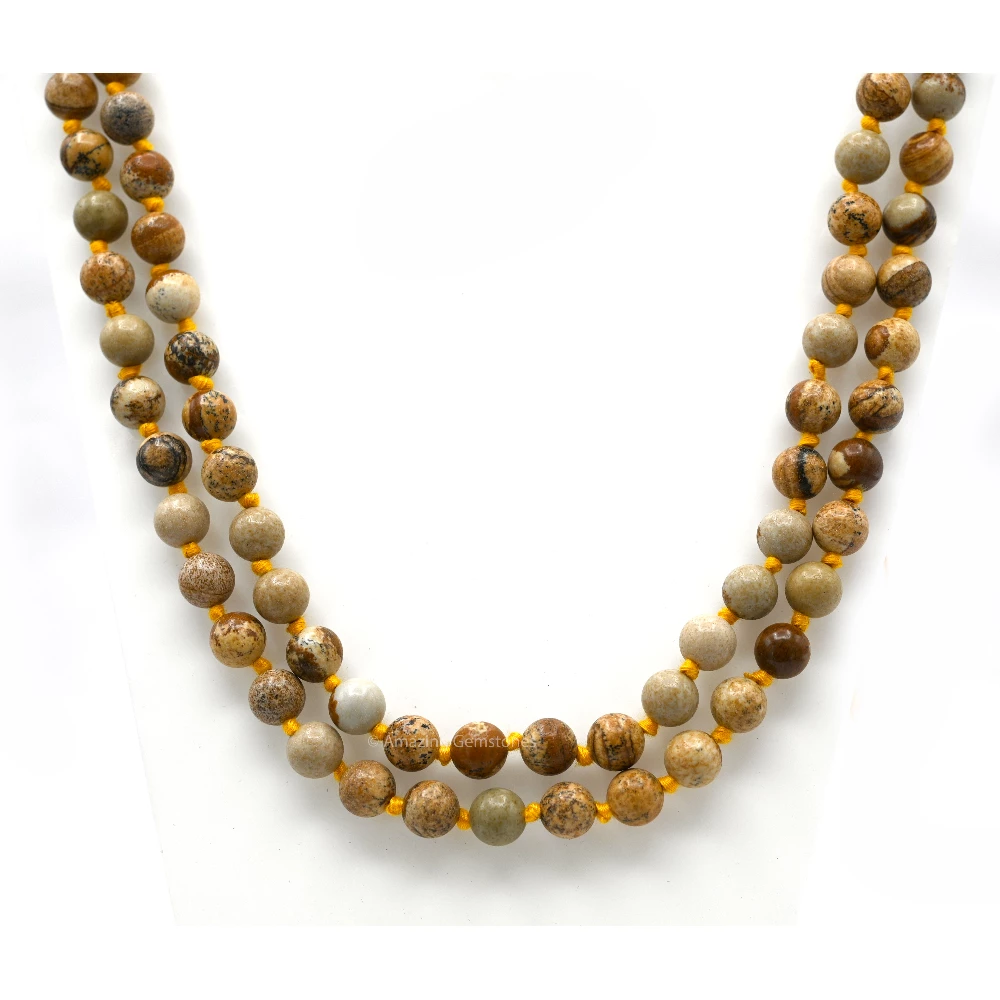 Picture Jasper Mala (Hand Knotted)