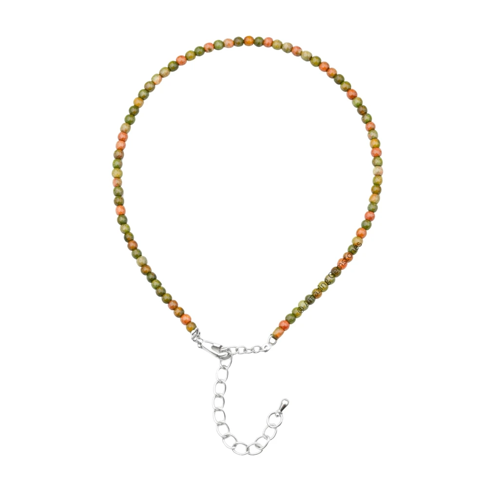 Unakite Crystal Anklet - 2mm Faceted Bead (Silver)