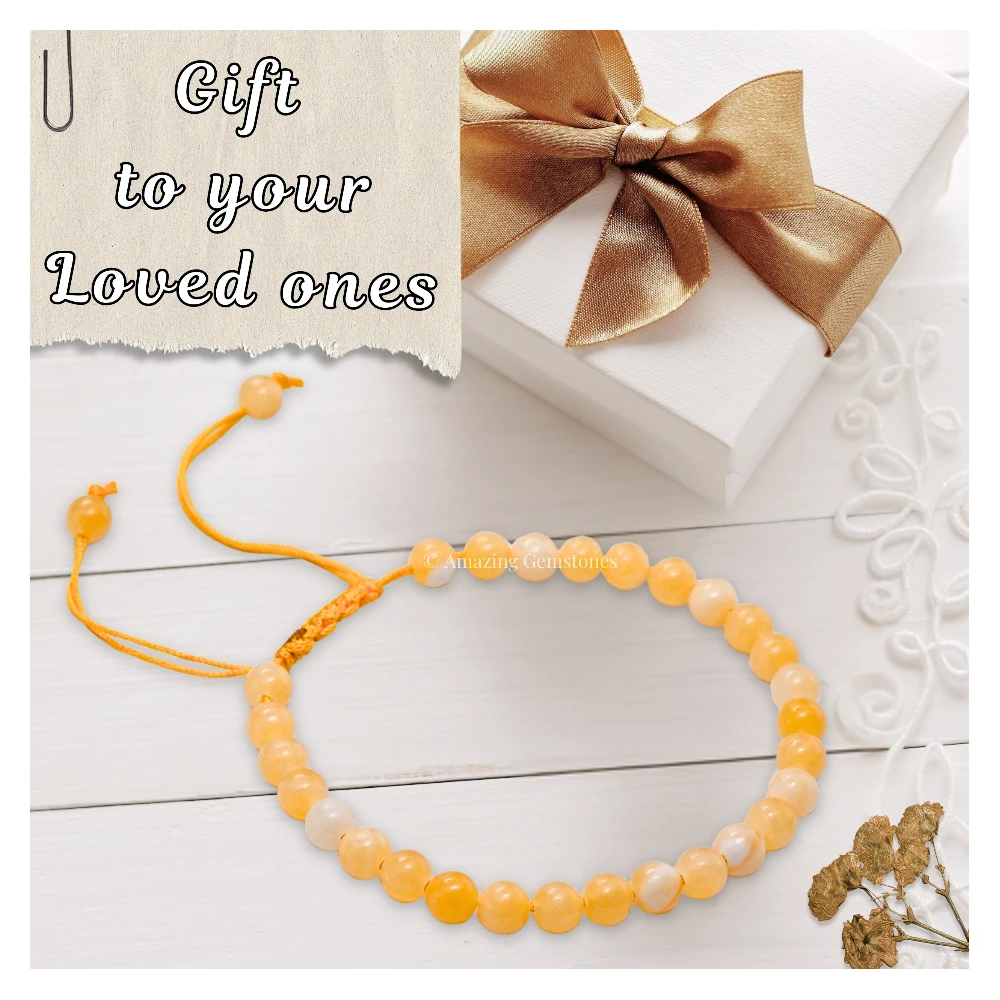 Yellow Calcite Healing Crystal Bracelets - 6mm Beads (Adjustable)