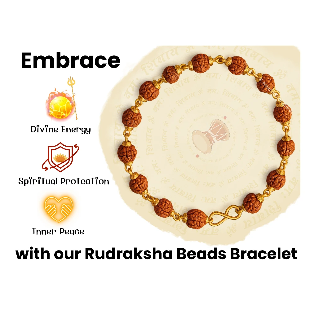 8mm Rudraksha Bracelet (Gold Chain)