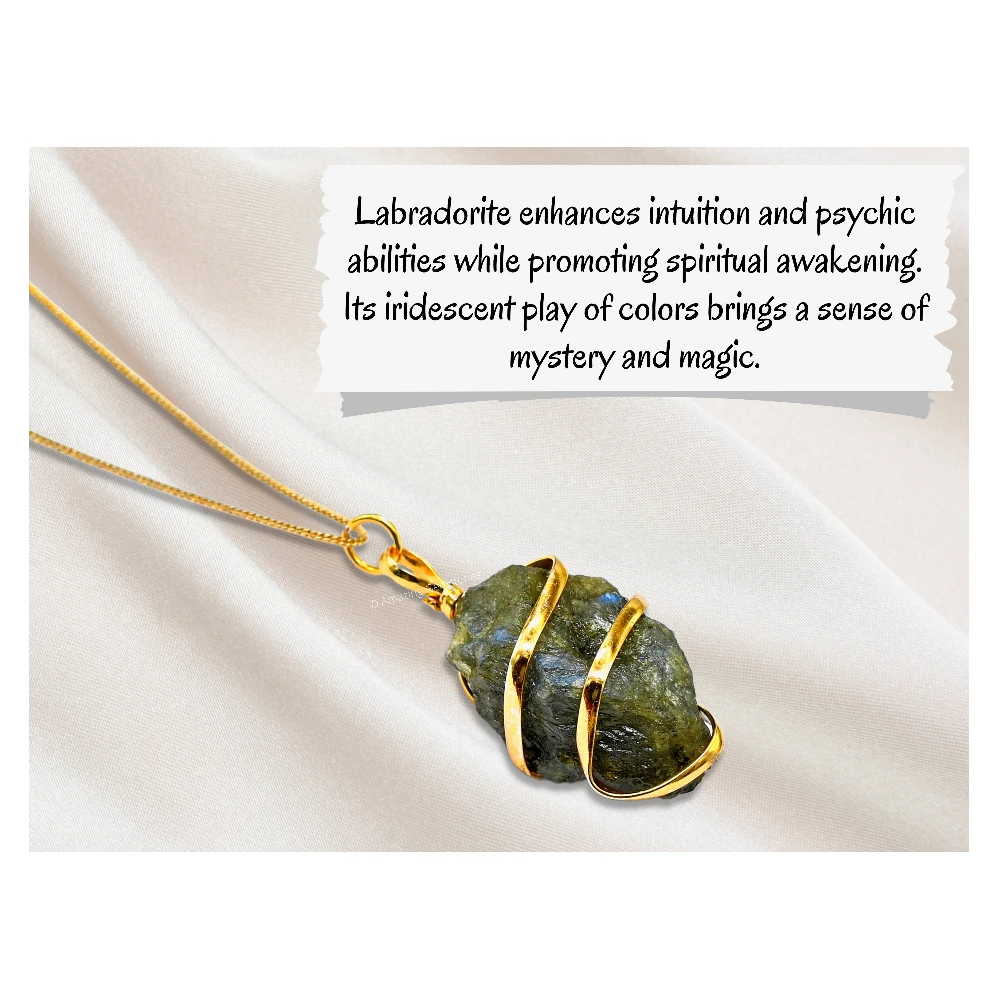 Labradorite Necklace - Raw Crystal (Gold)