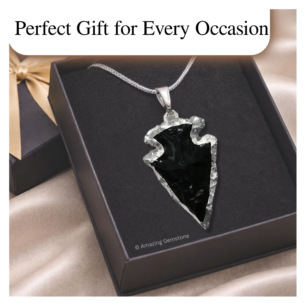 Black Obsidian Arrowhead Pendant - Silver Plated