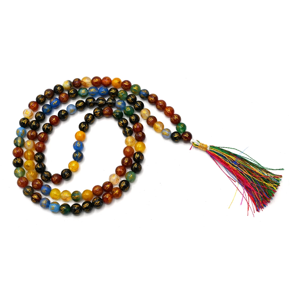 Multi Gemstone Mala (Om Mani Padme Hum) (Without Knot)