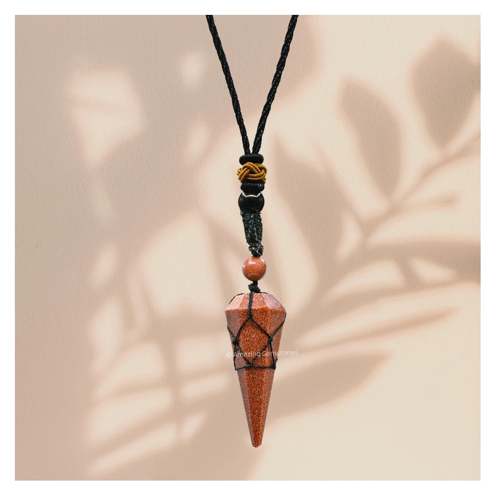 Red Goldstone Pendulum Pendant Necklace (Macrame)