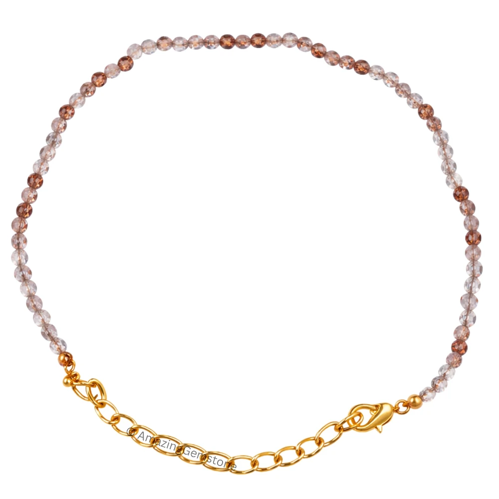 Copper Rutilated Quartz Crystal Bracelet - 2mm Faceted Bead (Gold)