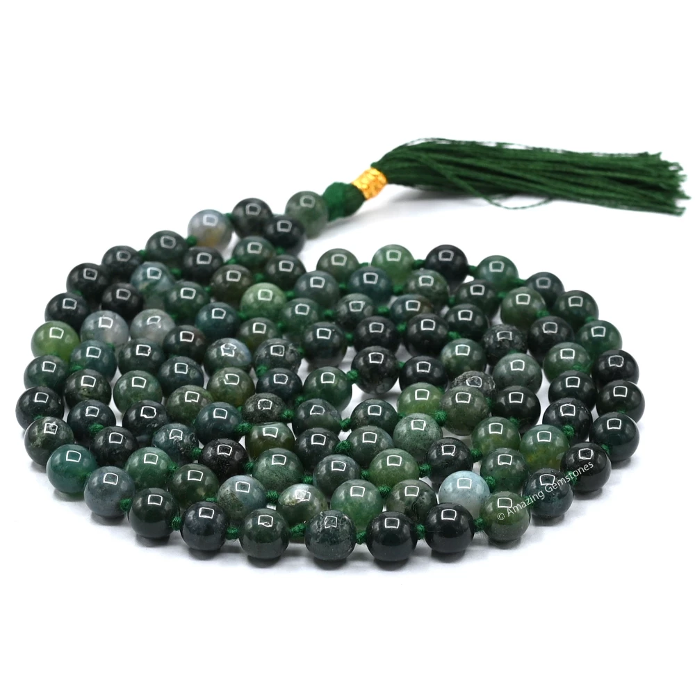 Moss Agate Mala (Hand Knotted)