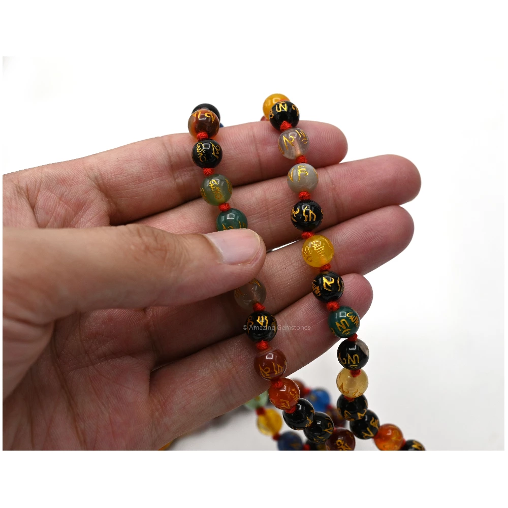 Multi Gemstone Mala (Om Mani Padme Hum) (Hand Knotted)