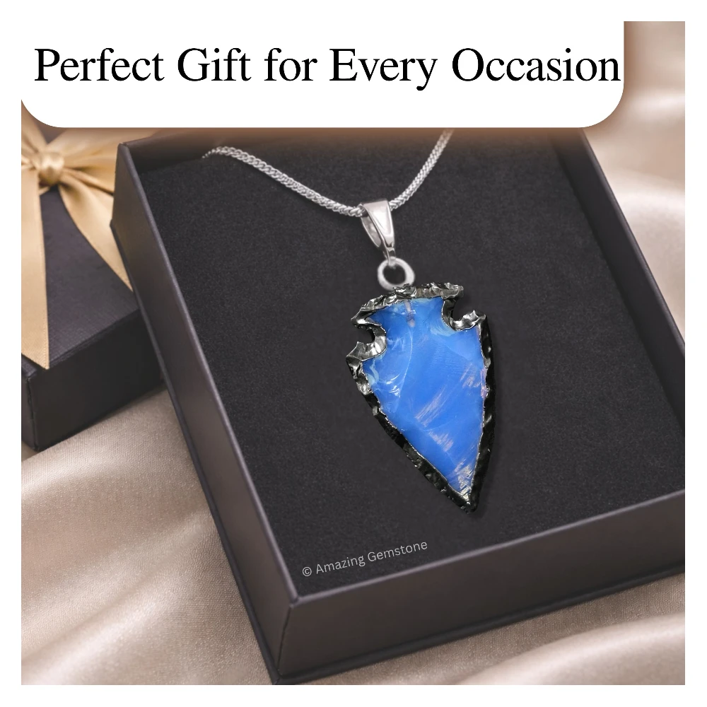 Opalite Arrowhead Pendant - Rhodium Plated