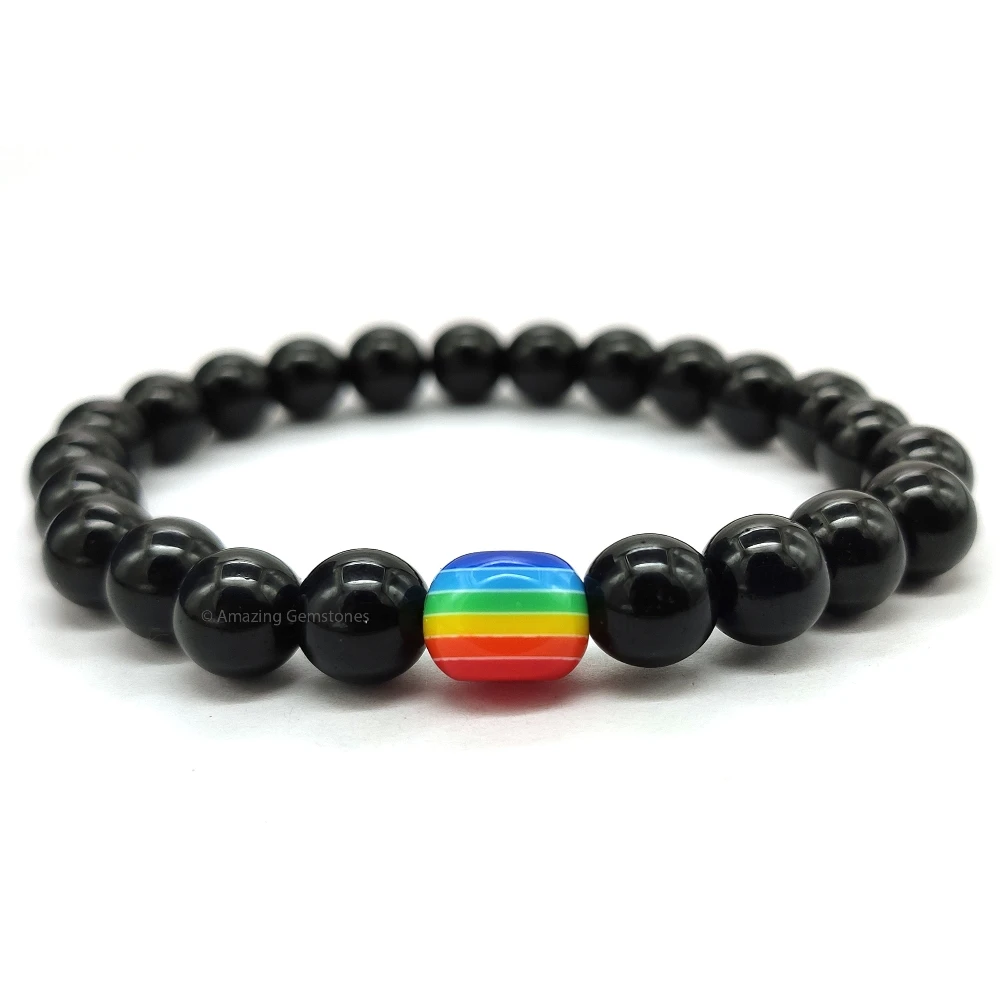 LGBTQ Pride and Black Obsidian Evil Eye Bracelet
