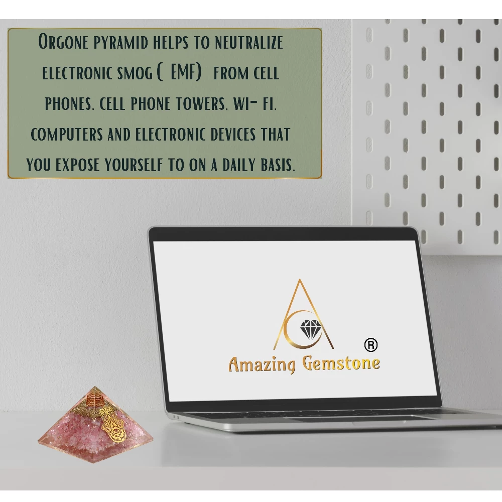 Rose Quartz Orgone Pyramid - Big Hamsa