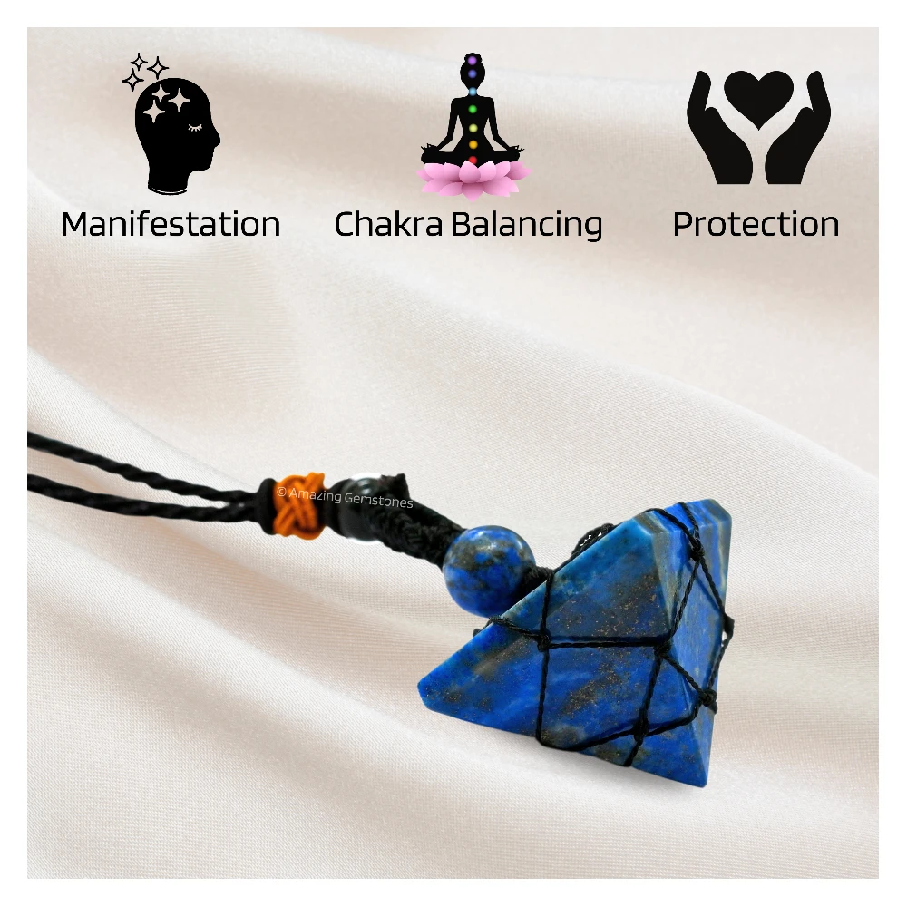 Lapis Lazuli Pyramid Pendant Necklace (Macrame)
