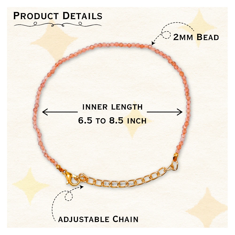 Peach Moonstone Crystal Bracelet - 2mm Faceted Bead (Gold)