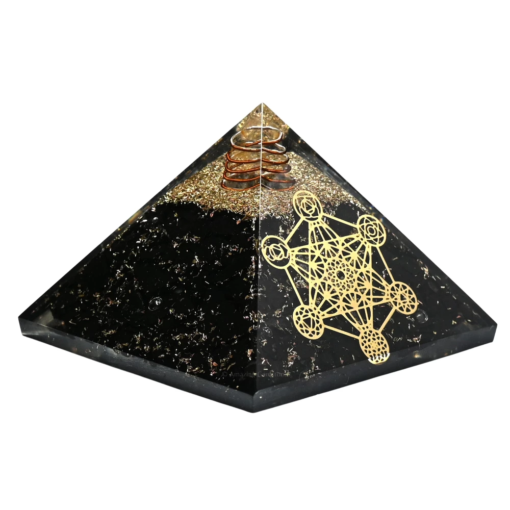 Black Tourmaline Orgone Pyramid - Chakra Metatron Cube