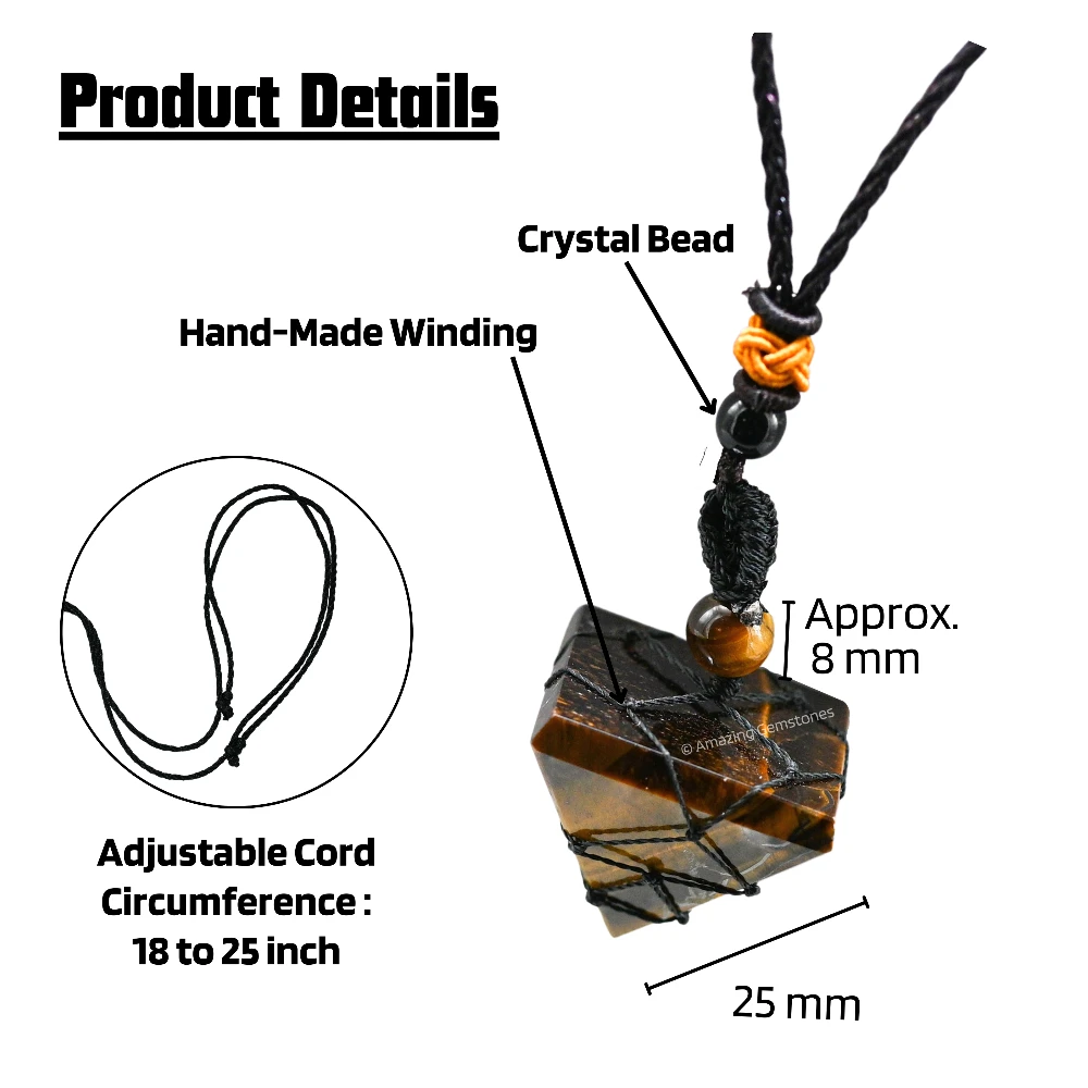 Tiger Eye Pyramid Pendant Necklace (Macrame)