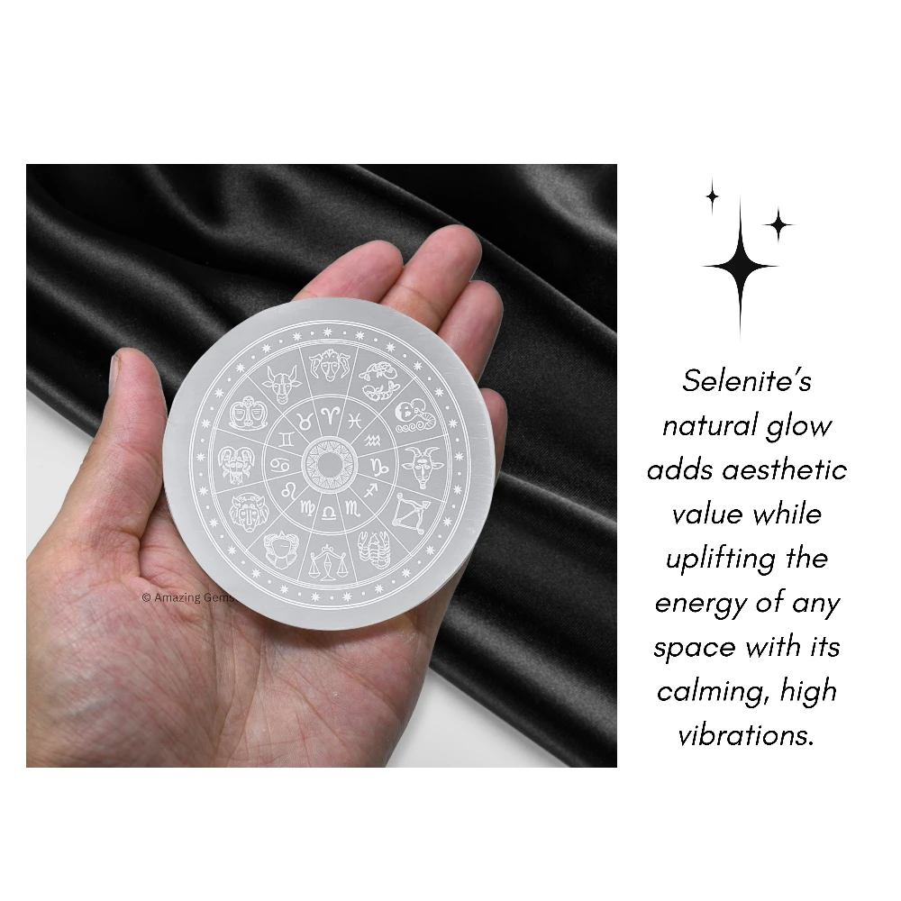 Selenite Charging Plate - Zodiac Sign (3 Inch)