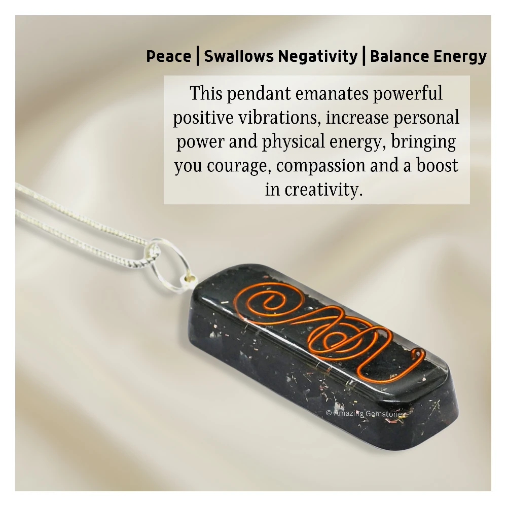 Black Tourmaline Crystal Orgone Pendant - Rectangle